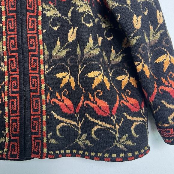 Vintage Nomadic Traders Womens Sz M Floral Zip Up Cardigan Lambs Wool Blend - Picture 3 of 13